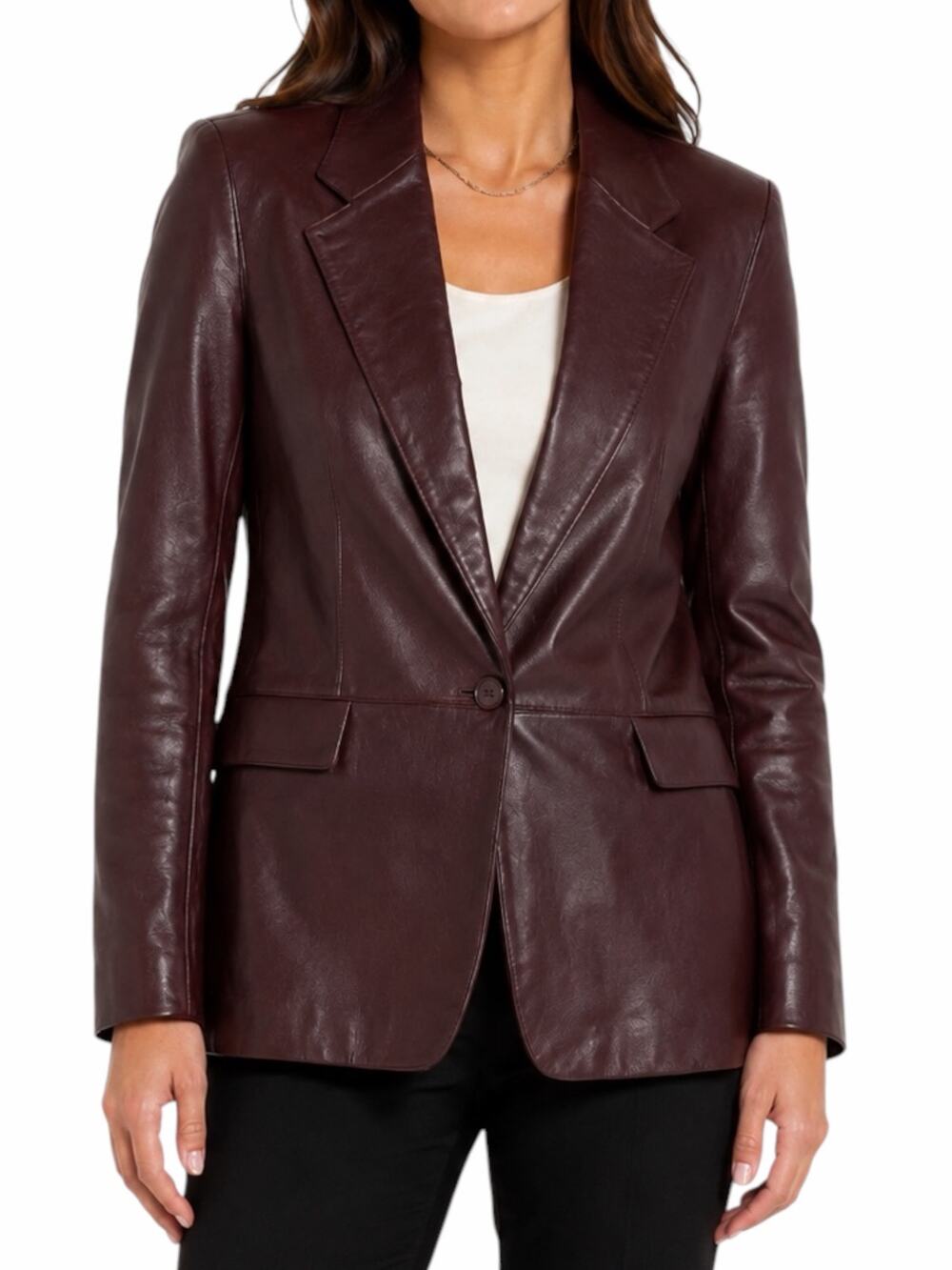 Lord & Taylor One Button Leather Blazer Jacket Burgundy Red Size 12